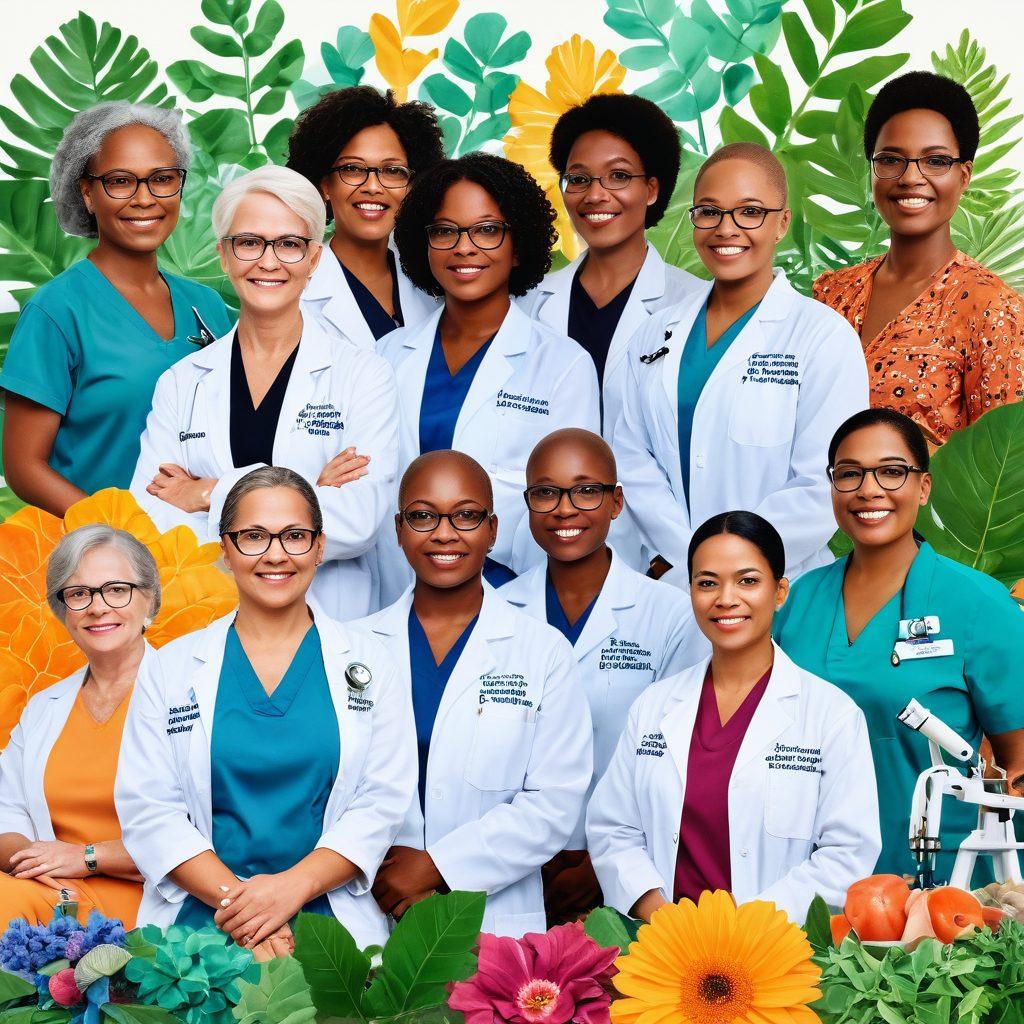 A collage depicting a diverse group of cancer survivors and healthcare professionals sharing stories and support, set against a backdrop of vibrant oncology research elements like lab equipment, DNA strands, and hopeful imagery of nature. The atmosphere conveys empowerment and community strength, with warm colors symbolizing hope and resilience. super-realistic. vibrant colors. white background.
